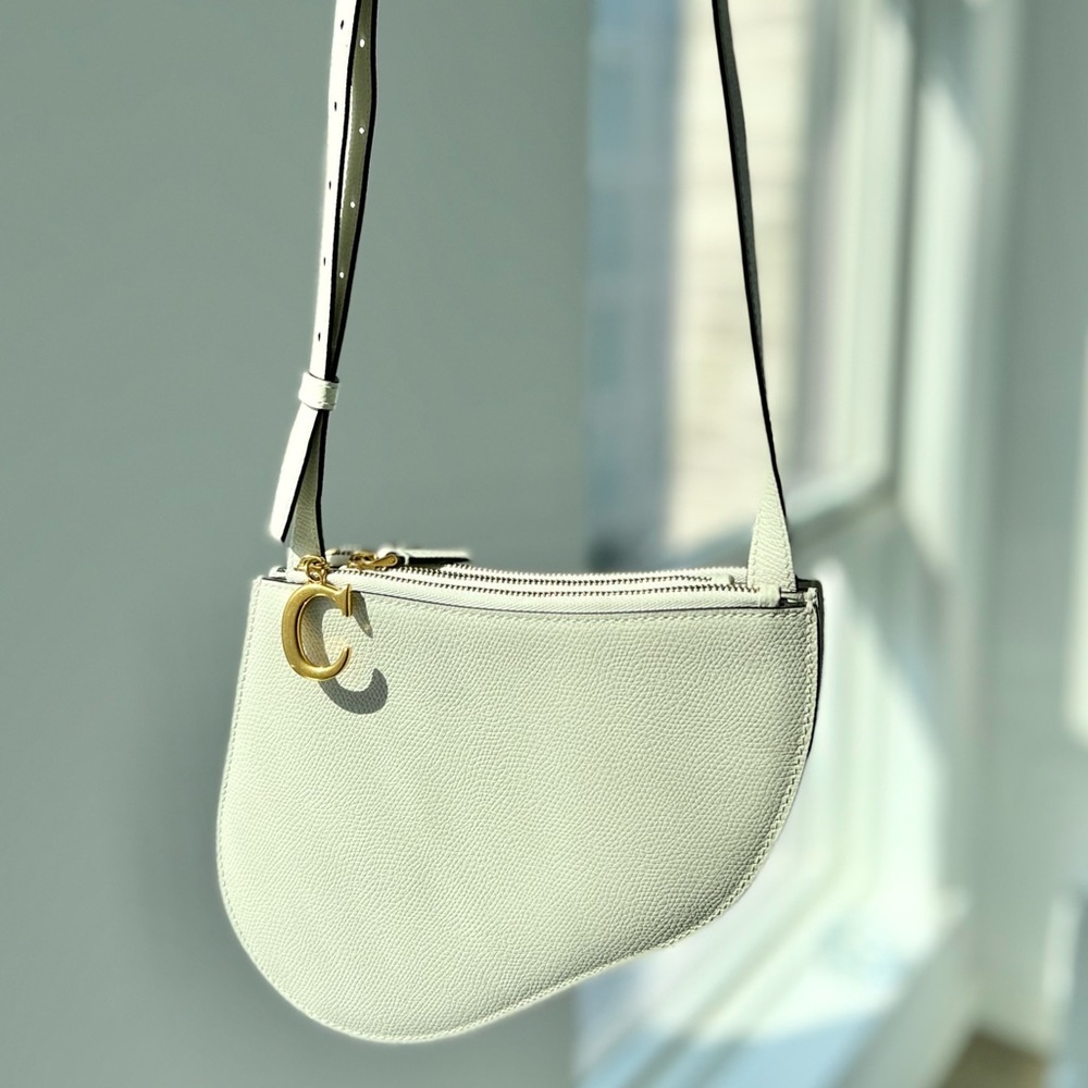 Christian Dior Saddle Triple Zip Crossbody Pouch Leather Latte
